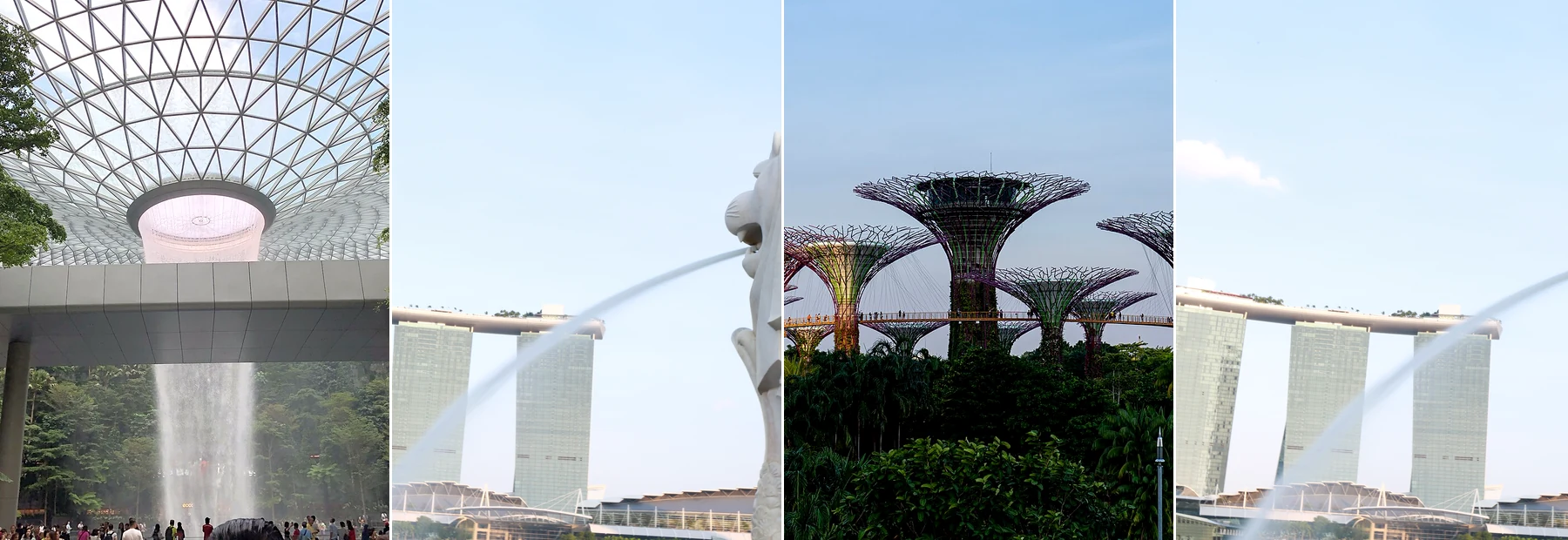 Singapore itinerary highlights featuring Jewel Changi Airport, Merlion and Marina Bay Sands, Gardens by the Bay and Singapore city landmarks